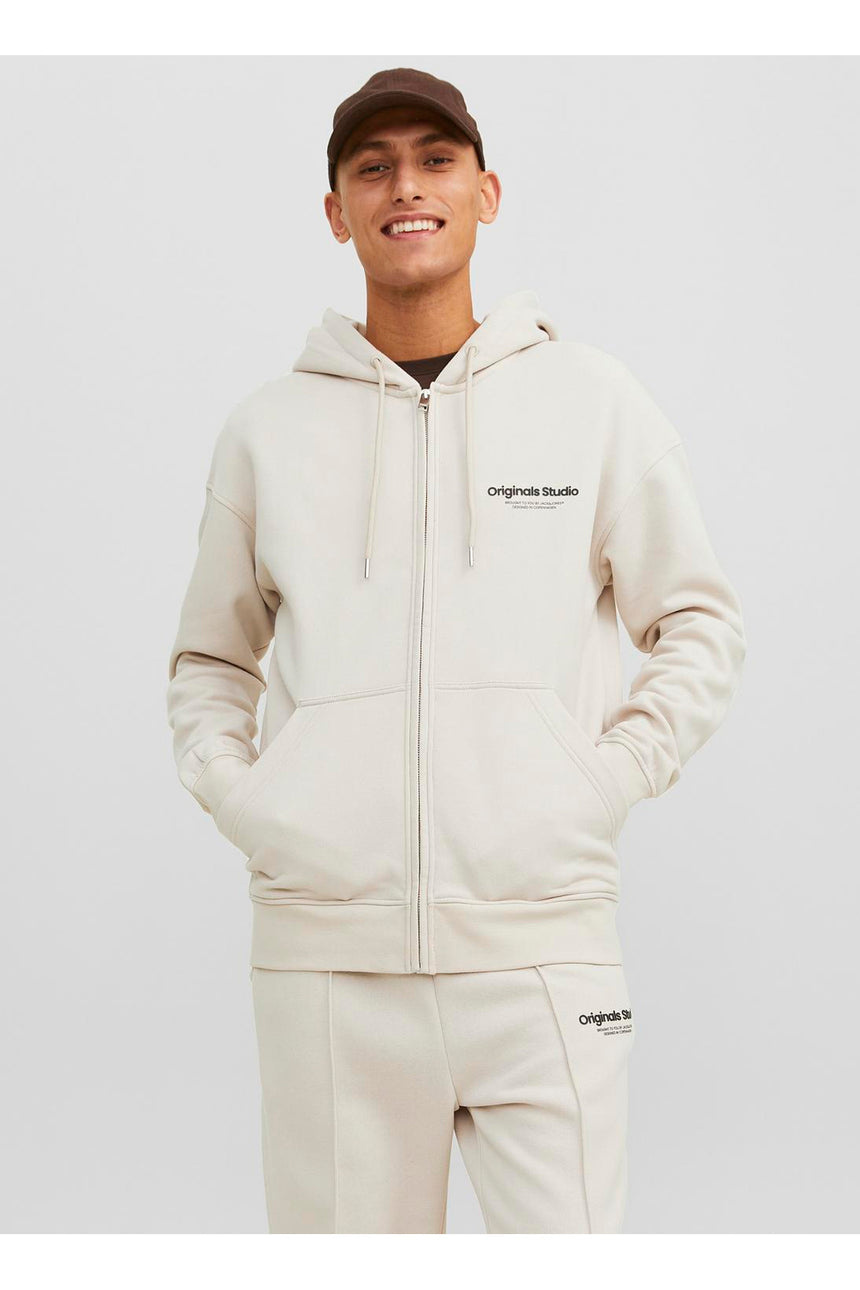 JACK&JONES JORVESTERBRO SWEAT ZIP HOOD NOOS 12241691 - Bej/ Açık Gri