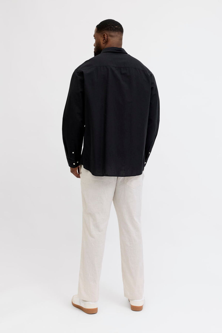 JACK&JONES JJEBREEZE LINEN BLEND SHIRT L/S SN PLS 12288651 - Siyah