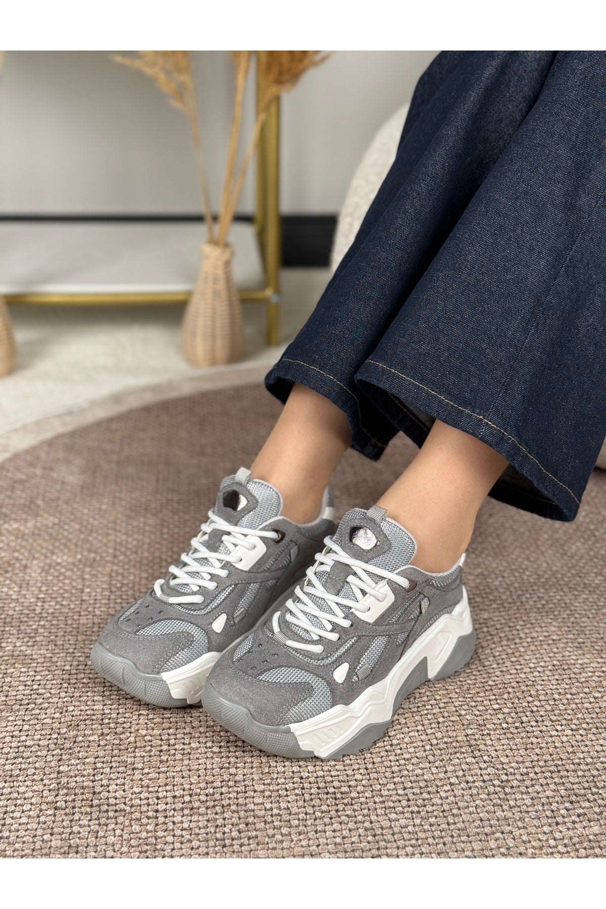Eysha Noctra Koyu Gri Beyaz Kadın Sneaker