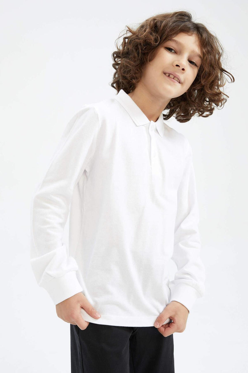 DeFacto L0288A6 Çocuk Polo Yaka T-Shirt - Beyaz