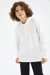 DeFacto L0288A6 Çocuk Polo Yaka T-Shirt - Beyaz