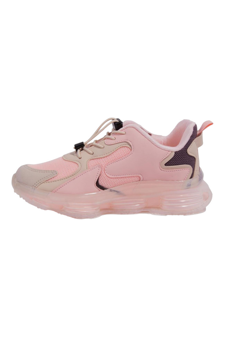 Sporline Vicco pudra pembe suni deri çocuk sneaker, yan görünüm, modern tasarımlı şeffaf tabanlı spor ayakkabı