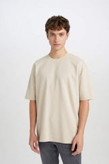 Defacto Erkek Short Sleeve T-Shirt X3926Az - Açık Kahve