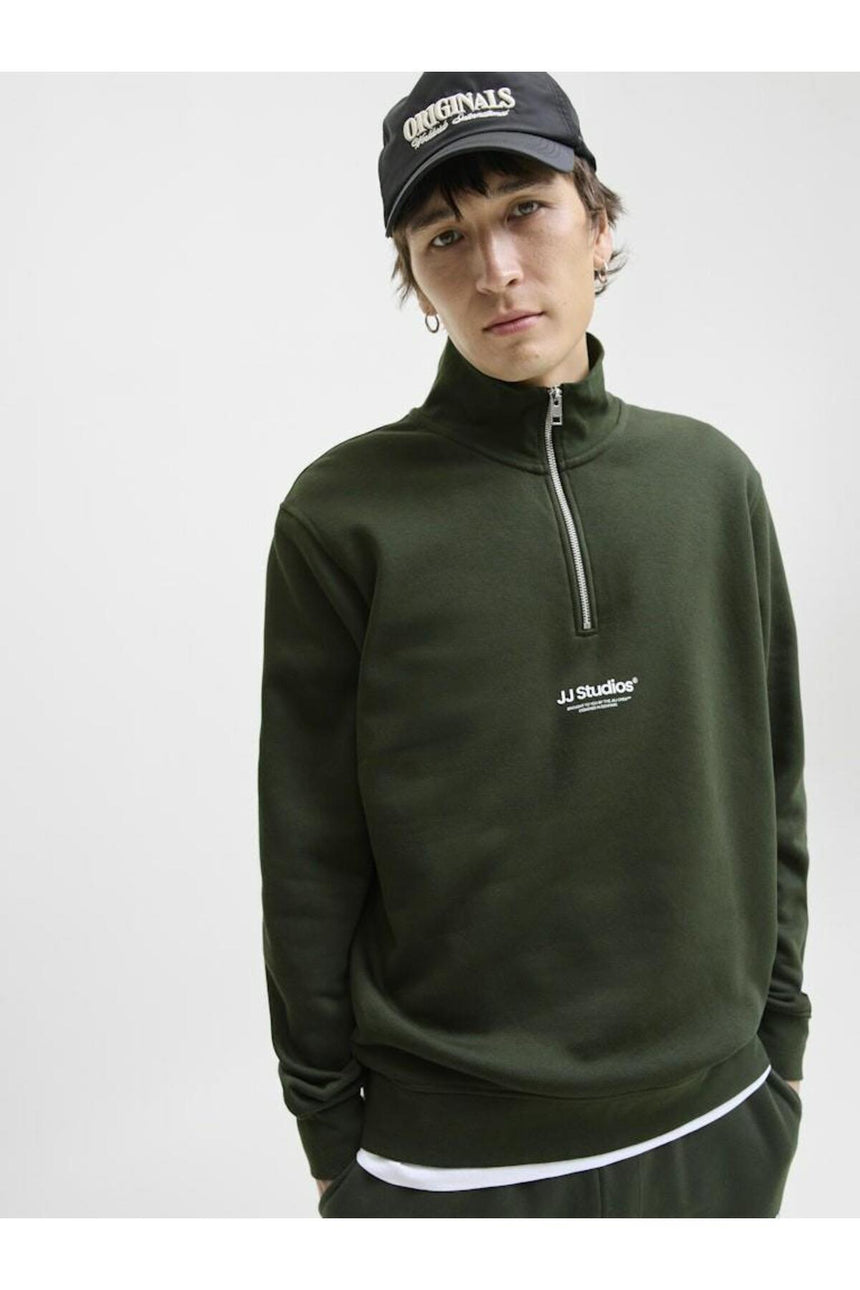 JACK&JONES JJESOHO SWEAT QUARTER ZIP HN NOOS 12278793 - Koyu Yeşil