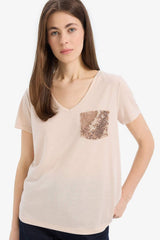 Defacto Kadın Short Sleeve T-Shirt U3769Az - Açık Bej