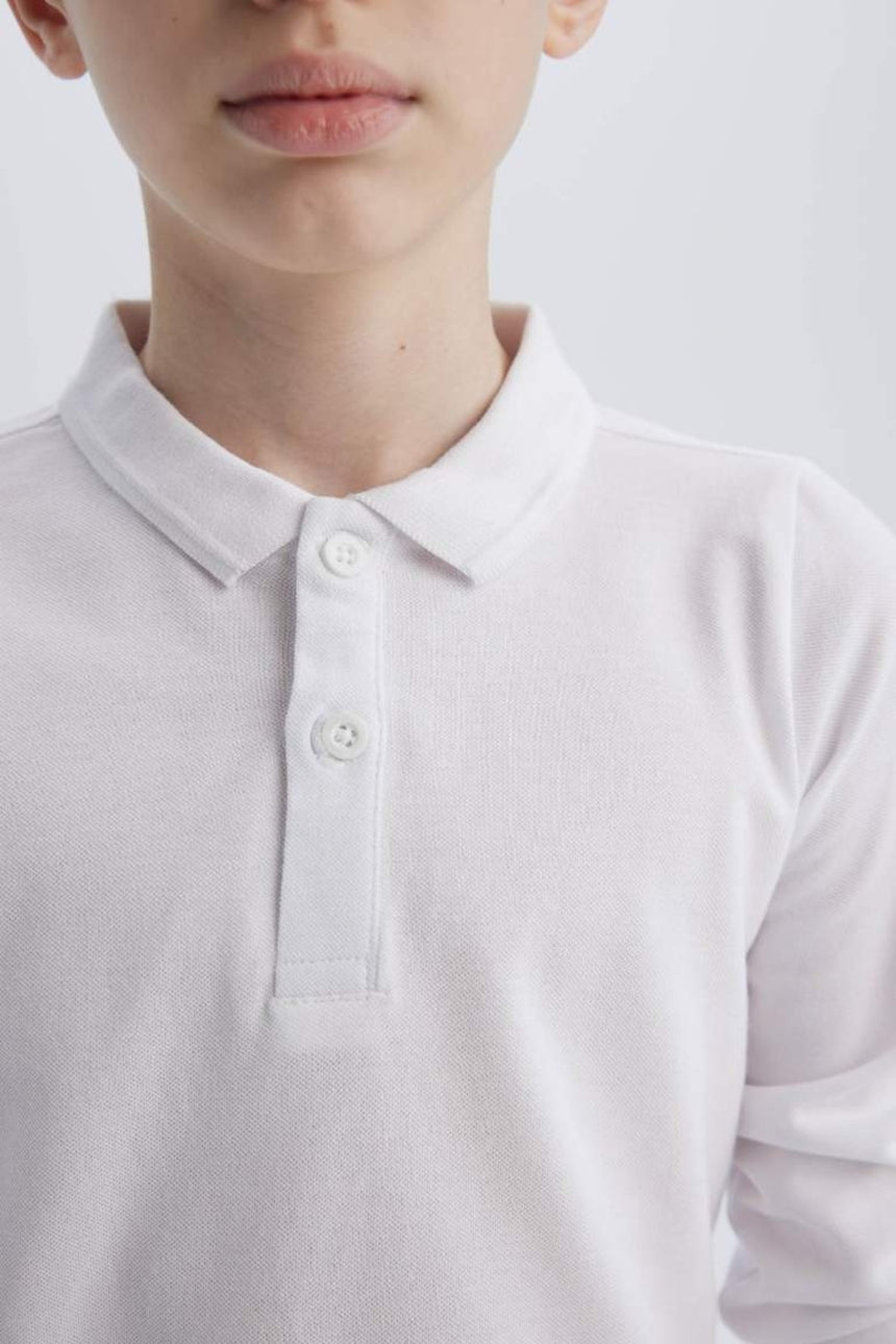Defacto Çocuk Long Sleeve Polo T-Shirt L0288A6 - Beyaz