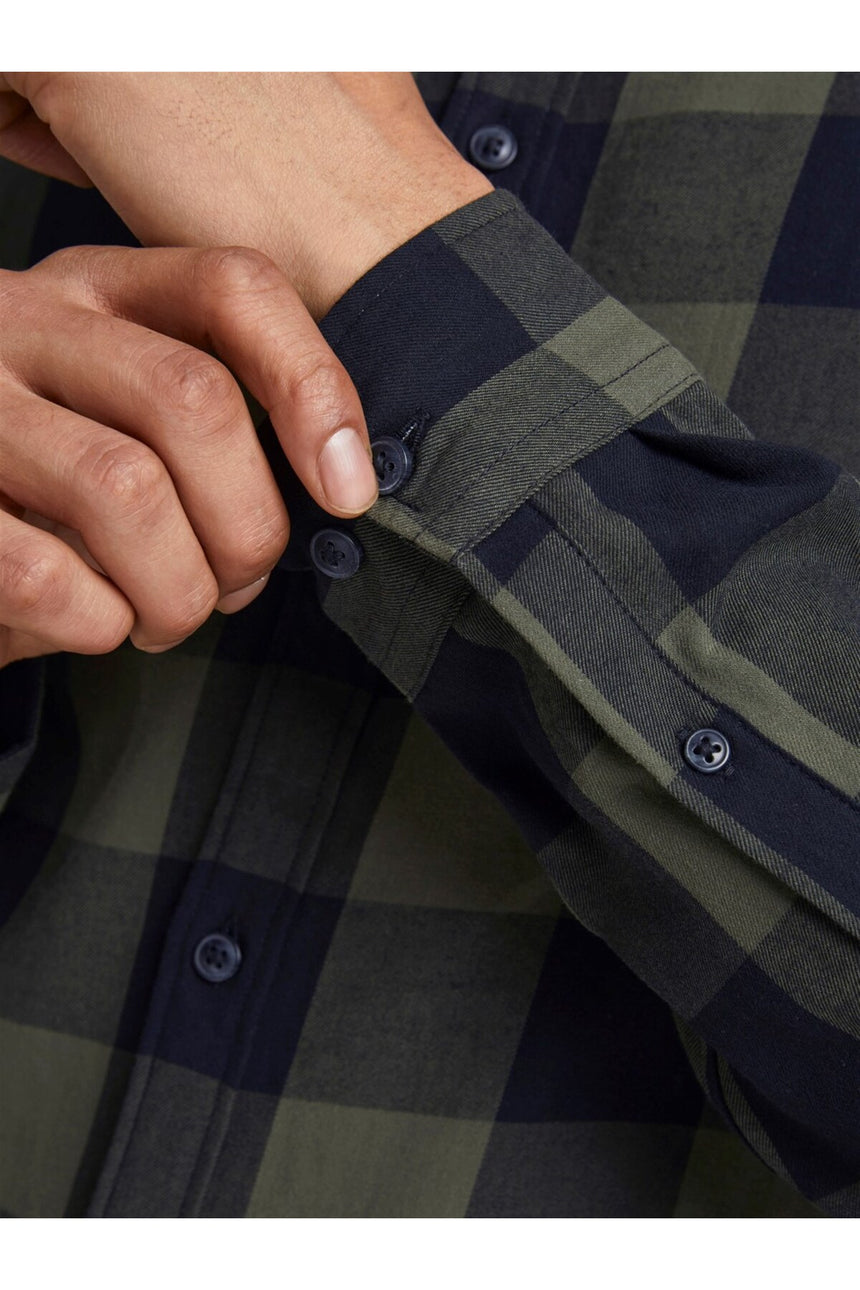 jack&jones jjegıngham twıll shırt l/s noss gömlek 12181602 - Zeytin Yeşili