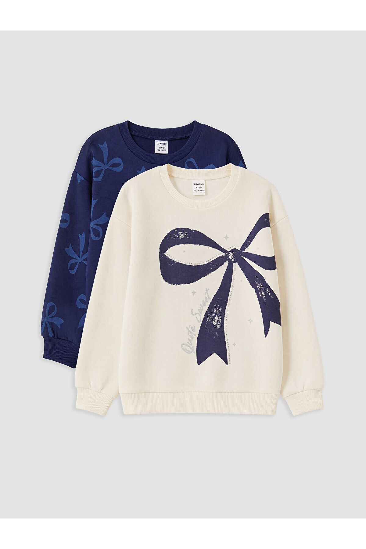 LC Waikiki Kız Çocuk 2'li Baskılı Sweatshirt W6B374D1 - Krem