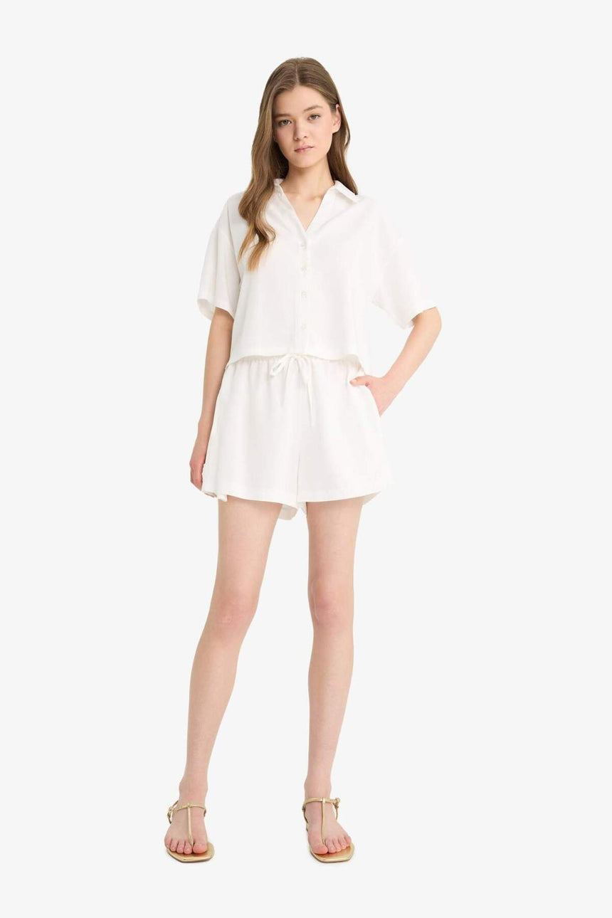 Defacto Kadın Short Sleeve Shirt C3807Ax - Kırık Beyaz
