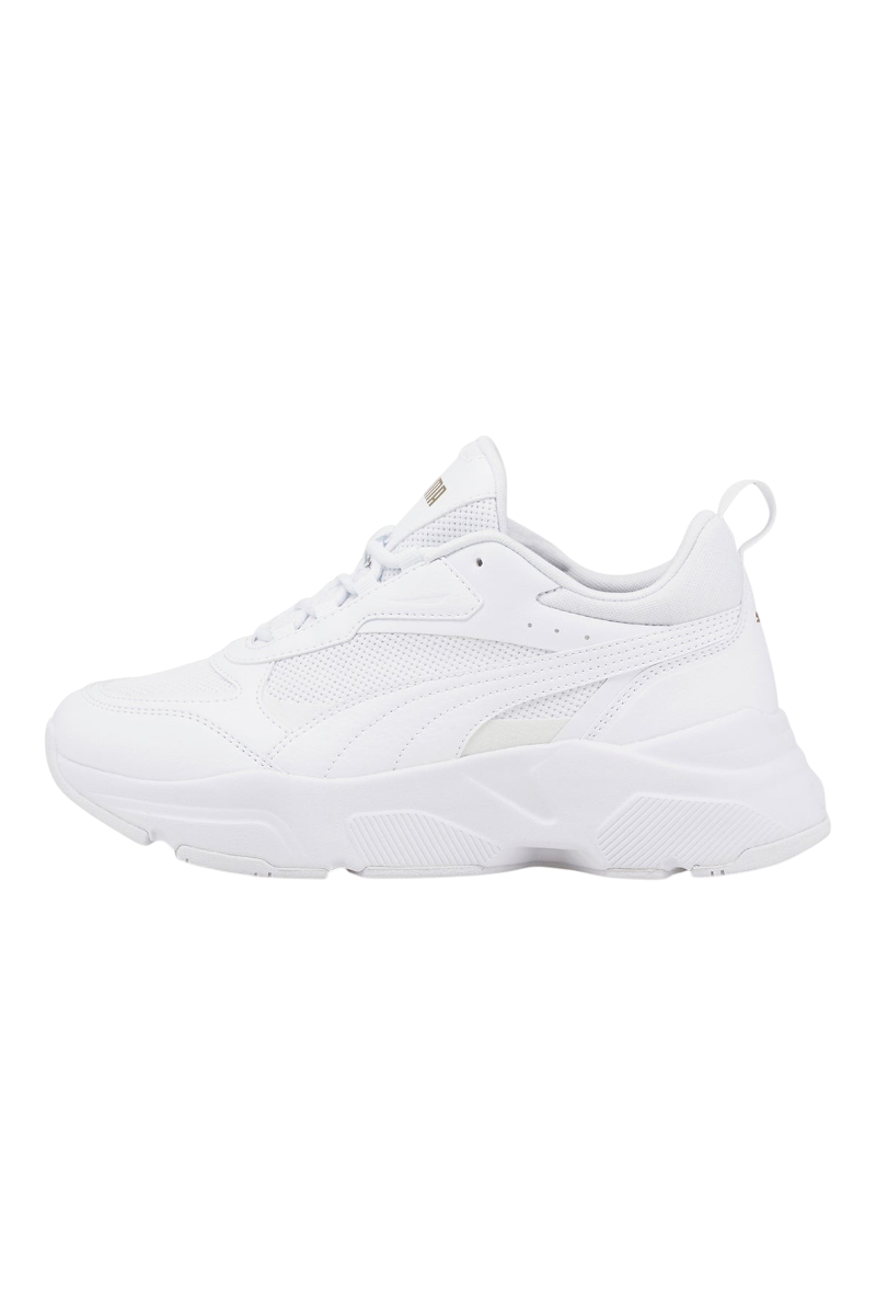 Sporline Puma Cassia beyaz kadın spor ayakkabı, deri ve ağ dokulu yüzeyli, SoftFoam+ tabanlı şık günlük tasarım.