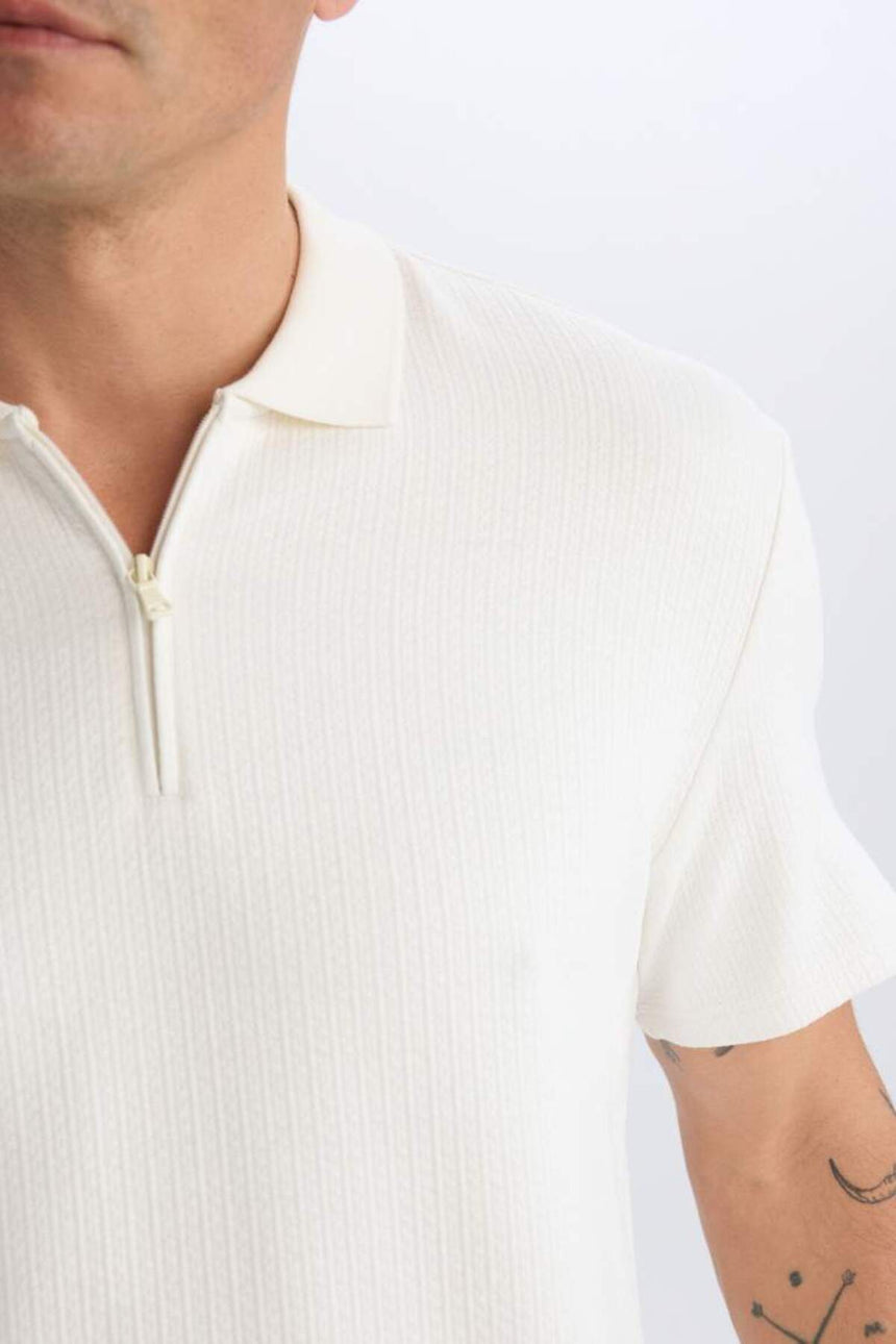 Defacto Erkek Short Sleeve Polo T-Shirt D7227AX - Kırık Beyaz