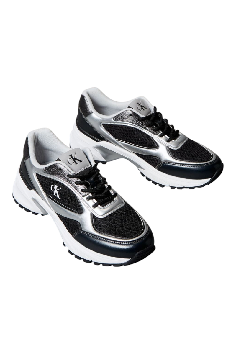 Sporline Calvin Klein siyah deri erkek sneaker, yan kısımlarında CK logolu modern tasarım