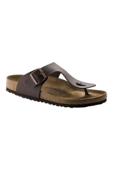 Sporline Birkenstock Ramses koyu kahverengi süet erkek parmak arası terlik, mantar tabanlı ve ayarlanabilir tokalı.
