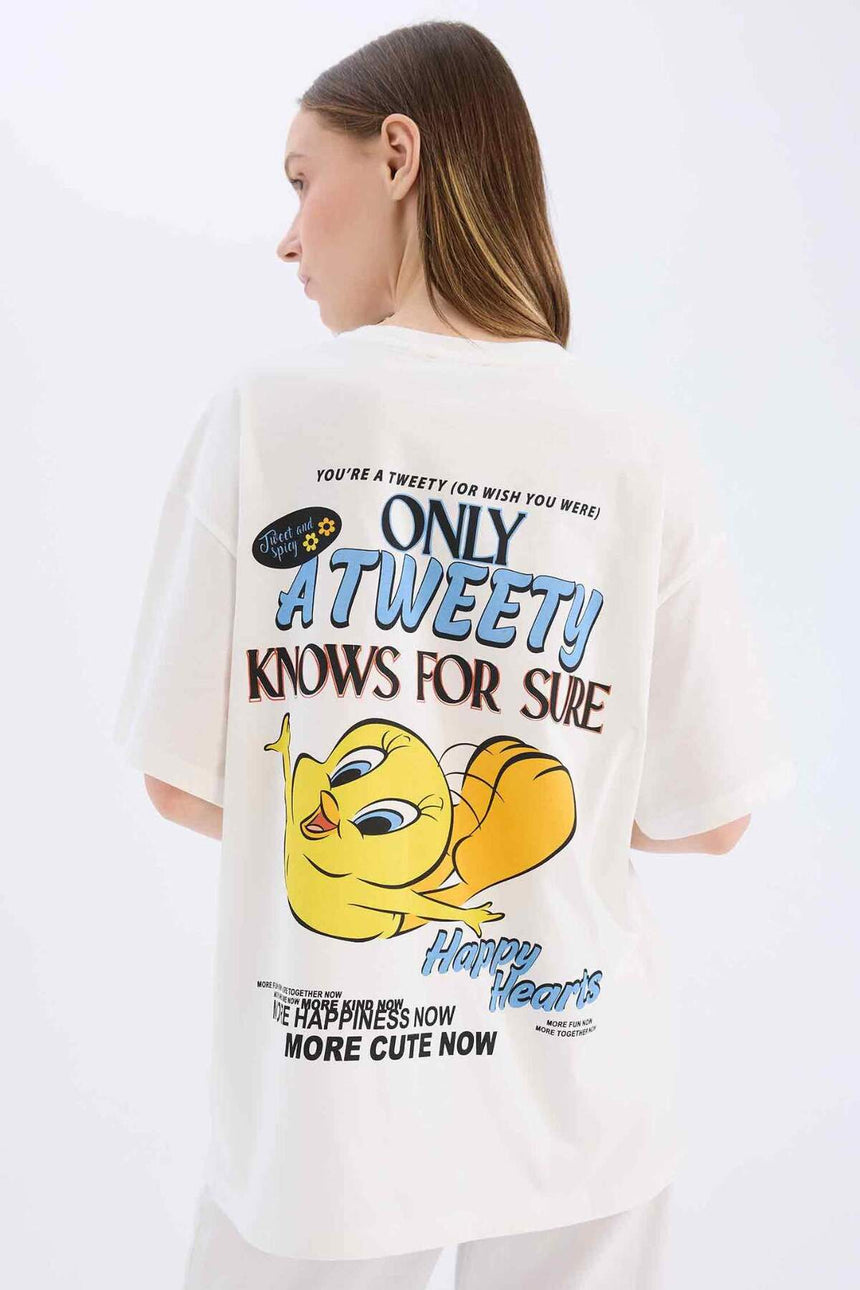 Defacto Kadın Short Sleeve T-Shirt D9119Ax - Kırık Beyaz