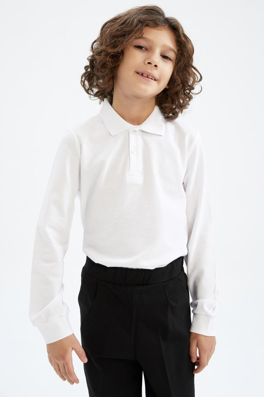 Defacto Çocuk Long Sleeve Polo T-Shirt L0288A6 - Beyaz