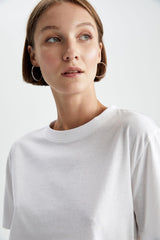 Defacto Kadın Short Sleeve T-Shirt W9584AZ - Mor/ Beyaz