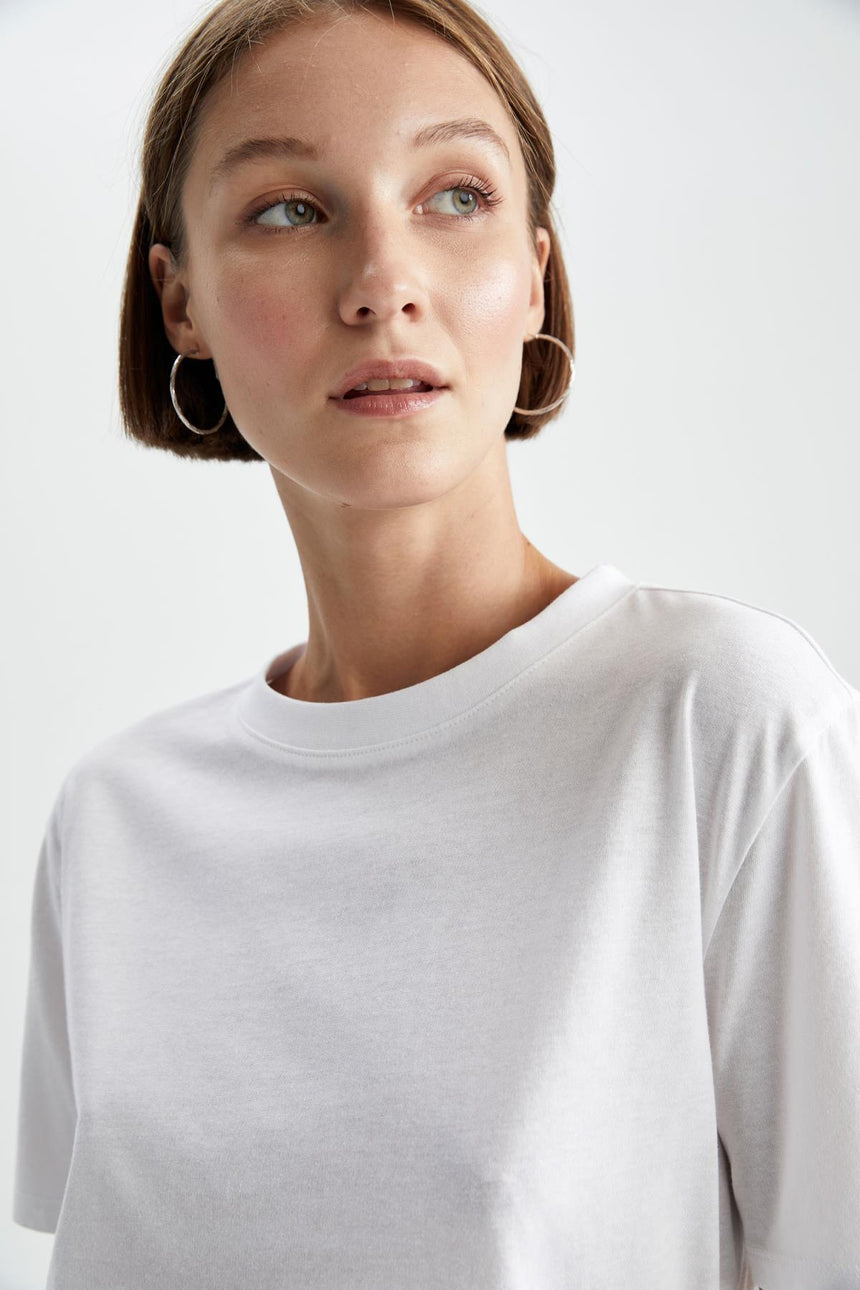 Defacto Kadın Short Sleeve T-Shirt W9584AZ - Mor/ Beyaz