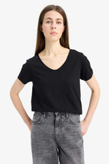 DeFacto K1507AZ Kadın T-Shirt - Siyah