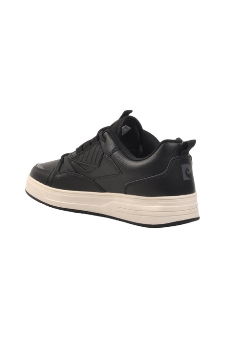 Sporline Pierre Cardin siyah poliüretan erkek sneaker, beyaz tabanlı şık ve modern günlük spor ayakkabı tasarımı
