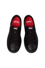 Sporline Camper Runner Four siyah dana derisi ve nubuk kadın sneaker, kırmızı iç tabanlı üstten görünüm