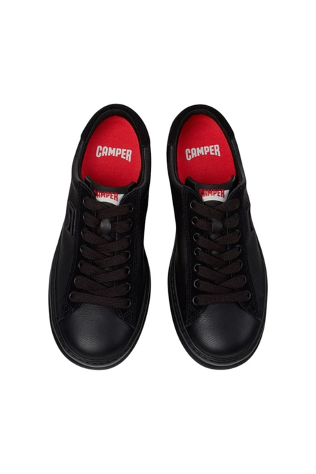 Sporline Camper Runner Four siyah dana derisi ve nubuk kadın sneaker, kırmızı iç tabanlı üstten görünüm