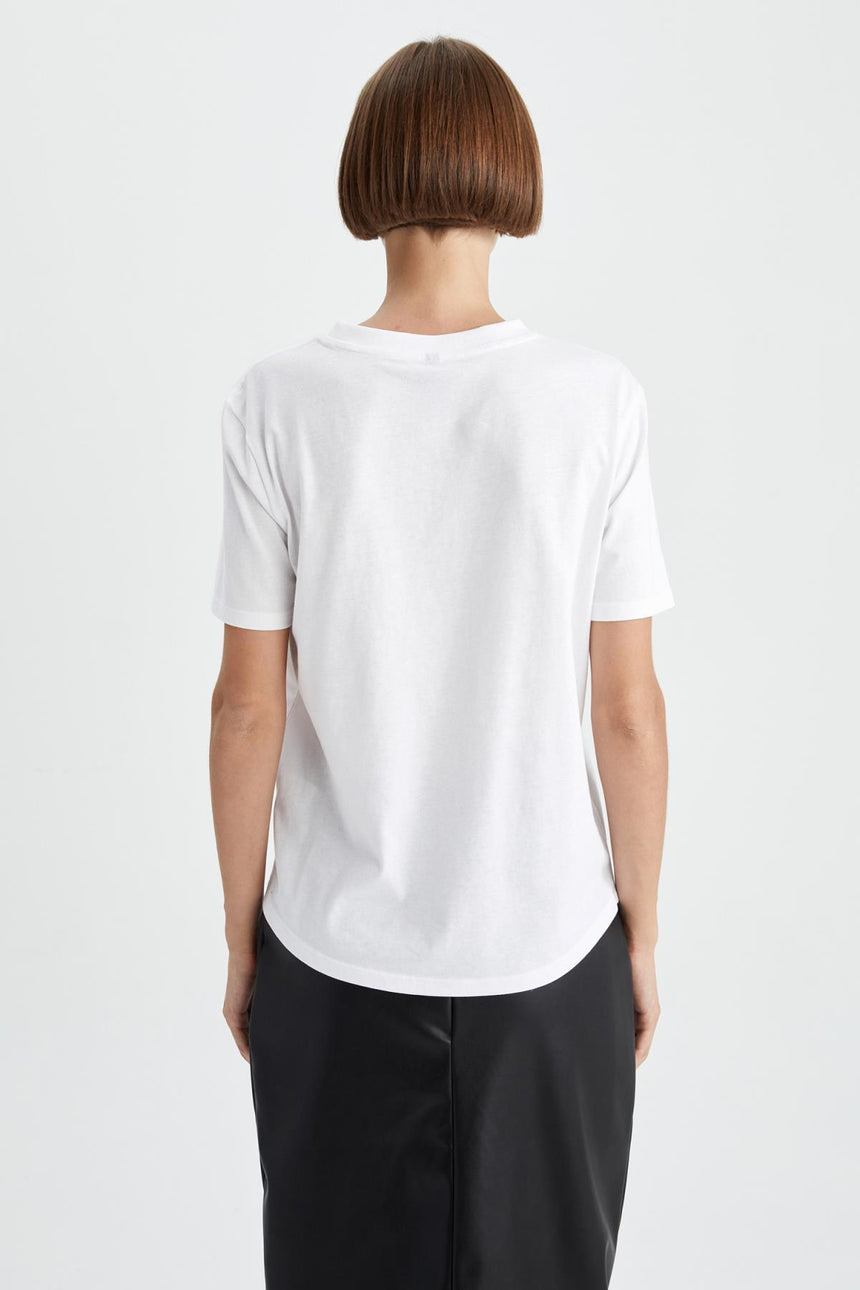 Defacto Kadın Short Sleeve T-Shirt W9584AZ - Mor/ Beyaz