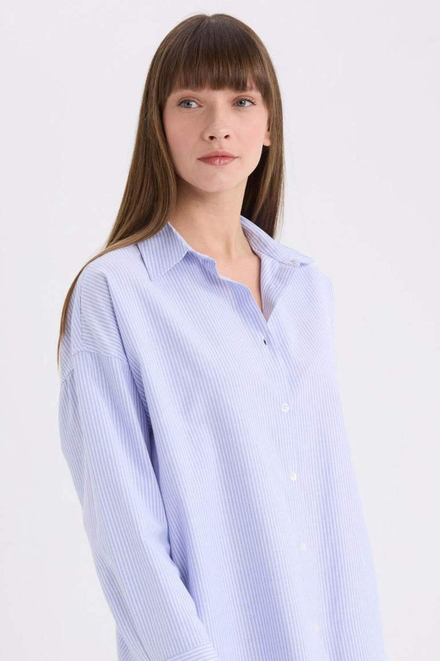 Defacto Kadın Long Sleeve Shirt D4512Ax - Mavi