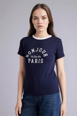 Defacto Kadın Short Sleeve T-Shirt H1402AX - Koyu Lacivert