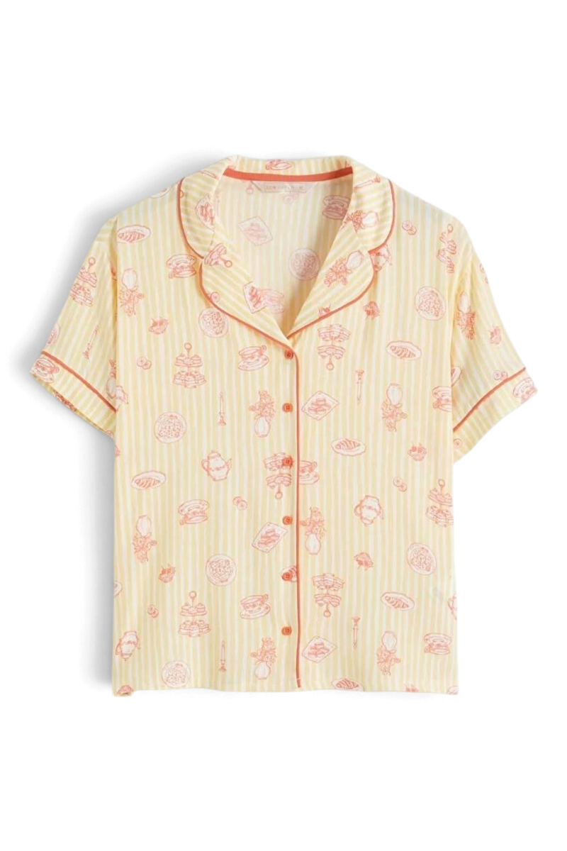 Sporline LC Waikiki ekru renkli, desenli, %100 viskon kısa kollu kadın pijama üstü