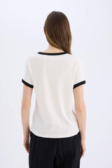 Defacto Kadın Short Sleeve T-Shirt E4378Ax - Kırık Beyaz