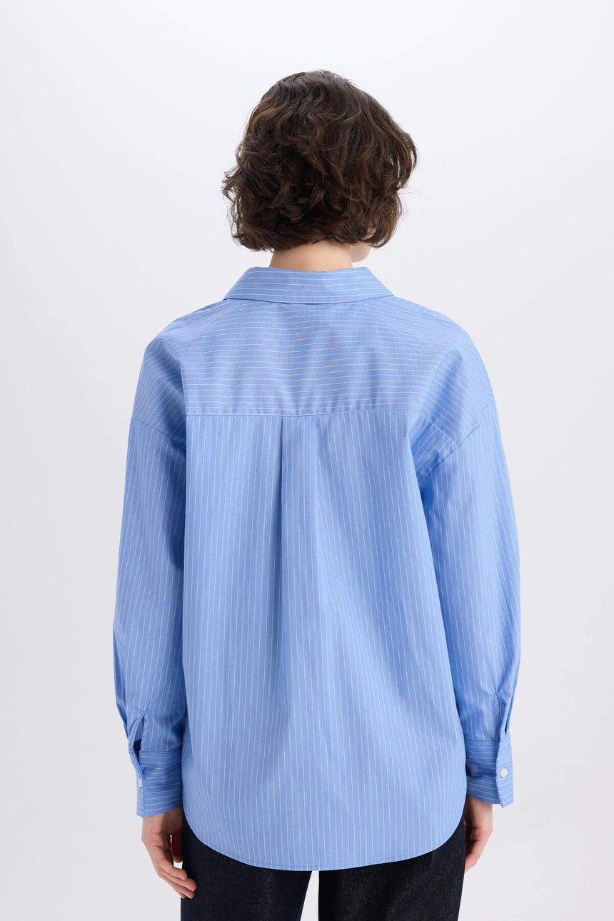 Defacto Kadın Long Sleeve Shirt W7702Az - Mavi