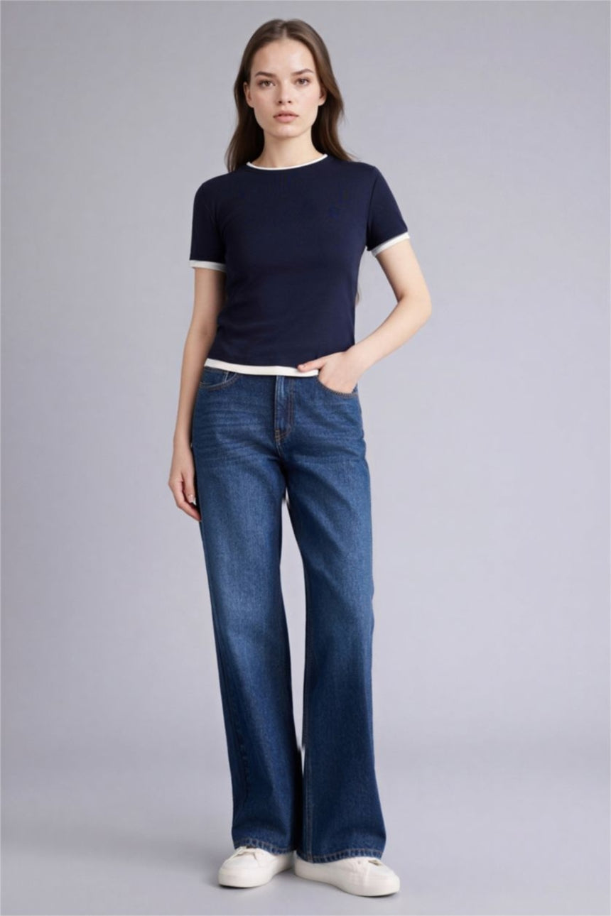 Defacto Kadın Short Sleeve T-Shirt F3504AX - Koyu Lacivert