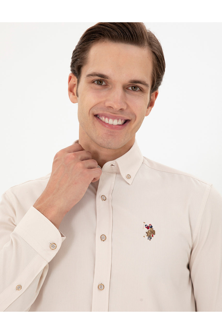 US POLO ASSN ERKEK DOKUMA GÖMLEK 1964729 - Gri/ Bej /Krem