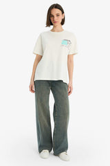 Defacto Kadın Short Sleeve T-Shirt F2241Ax - Kırık Beyaz