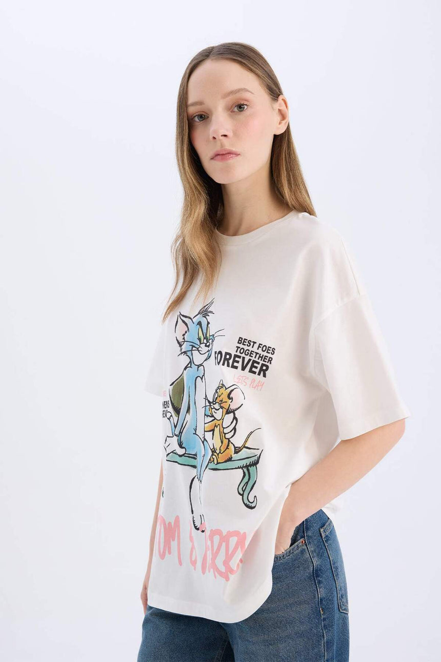 Defacto Kadın Short Sleeve T-Shirt D9130Ax - Kırık Beyaz
