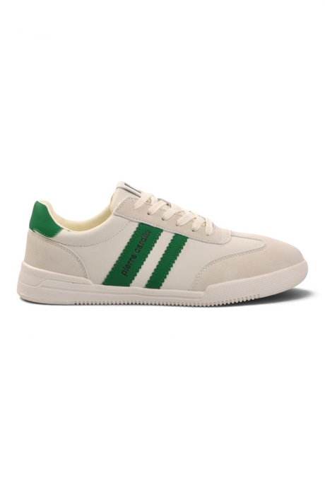 Sporline Pierre Cardin bej renkli, yeşil şerit detaylı suni deri erkek sneaker ayakkabı
