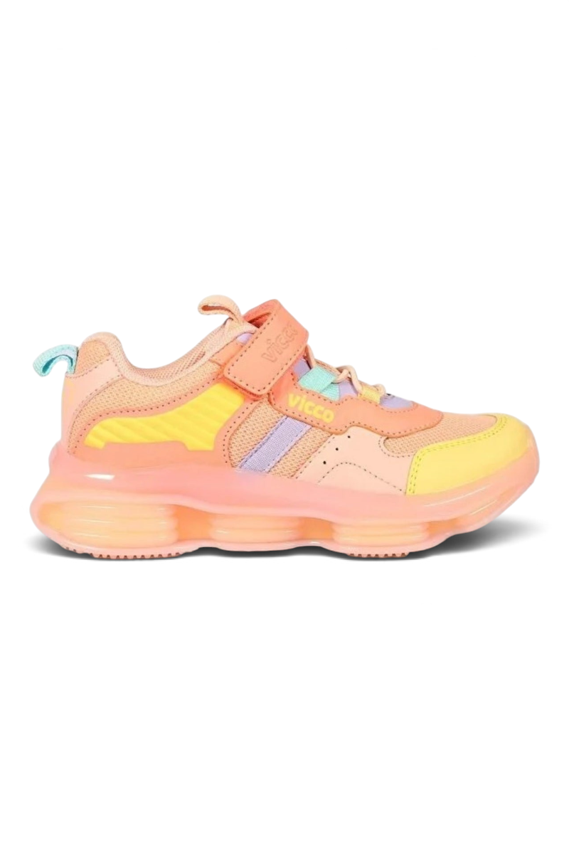 Sporline Vicco pudra pembe ve sarı detaylı, cırt cırtlı çocuk sneaker ayakkabı