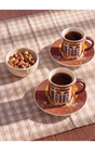 Sporline LC Waikiki Home baskılı 90 ml porselen 2 kişilik kahve fincanı takımı ve yanında kuruyemiş kasesi