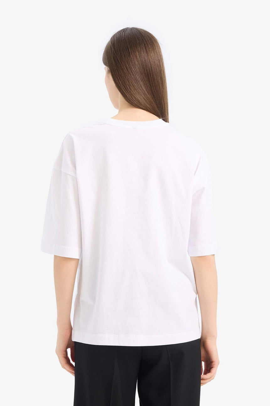 Defacto Kadın Short Sleeve T-Shirt C0099AX - Mor/ Beyaz