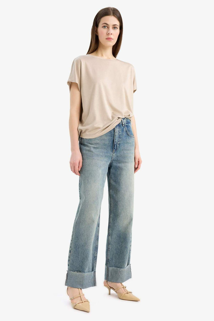 Defacto Kadın Short Sleeve T-Shirt C8807Ax - Açık Kahverengi