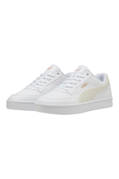 Sporline Puma Caven 2.0 beyaz, açık gri ve altın sarısı detaylı unisex günlük spor ayakkabı