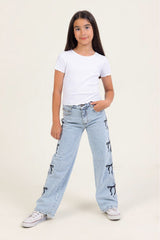 Dmb 9-14 Kız Fiyonklu Kot Pant M 0508 - Mavi
