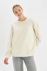 Defacto Kadın Sweat Shirt Y1346Az - Ekru