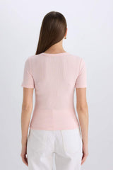 DeFacto Kadın Slim Fit Kısa Kollu T-Shirt C0097AX - Açık Pembe
