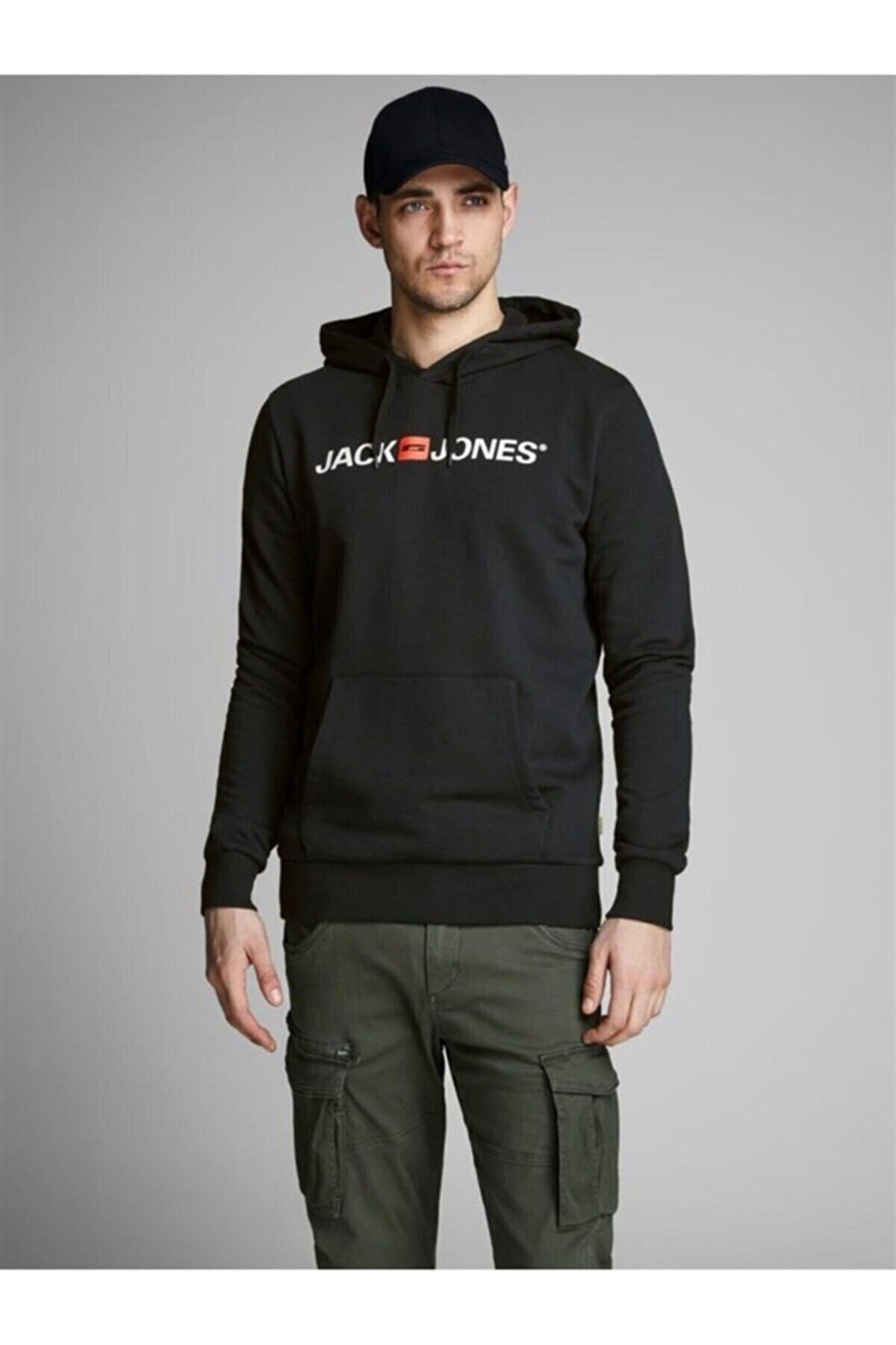 Jack & Jones Corp Old Logo Erkek Kapüşonlu Sweatshirt 12137054 - Siyah