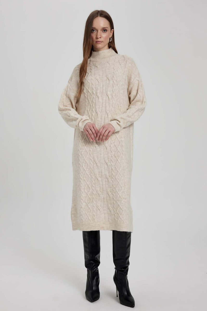 Defacto Kadın Long Sleeve Trico Dress Y2073Az - Ekru