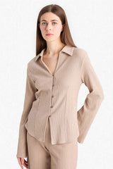 Defacto Kadın Long Sleeve Blouse E8277Ax - Kahverengi / Kum Beji
