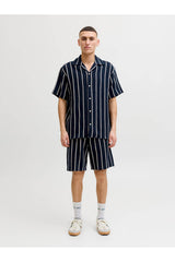 JACK&JONES JJECOBA STRIPE RESORT SHIRT SS SN 12271060 - Koyu Mavi