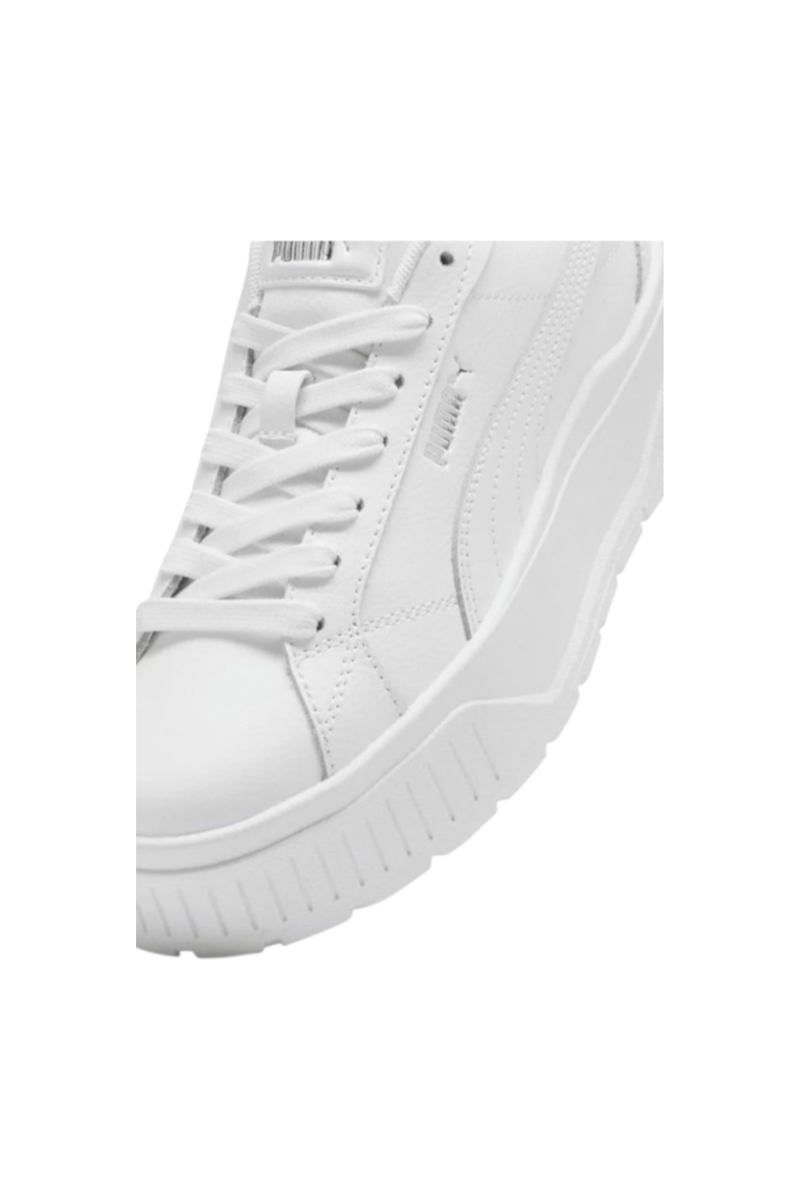 Sporline Puma Karmen II L beyaz deri unisex sneaker ayakkabı, gümüş detaylı platform taban tasarımı