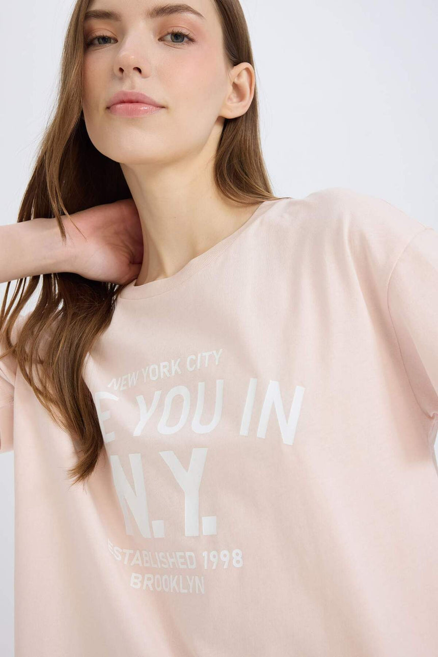 Defacto Kadın Short Sleeve T-Shirt E0720Ax - Açık Pembe